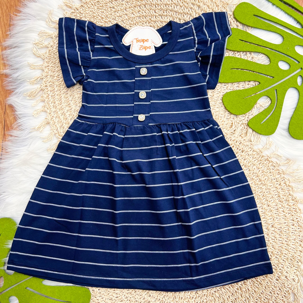 Vestido Listrado com Botões - Marinho 